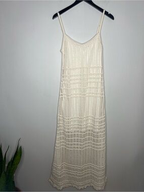 NWT Abercrombie & Fitch Ivory Crochet Knit Cotton Lined Maxi Dress Boho M Tall